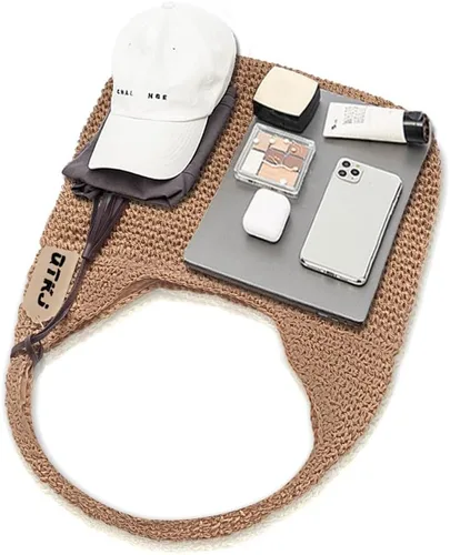 Miniatura 4 de Bolso de hombro de paja grande suave tejido a mano con borlas negras Boho paja asa tote retro verano playa bolsa de ratán bolso