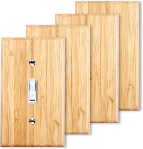 4 placas de interruptor de luz de palanca simple de madera maciza de 4.5 x 2.76 pulgadas, cubierta de interruptor de luz de bambú de calidad de