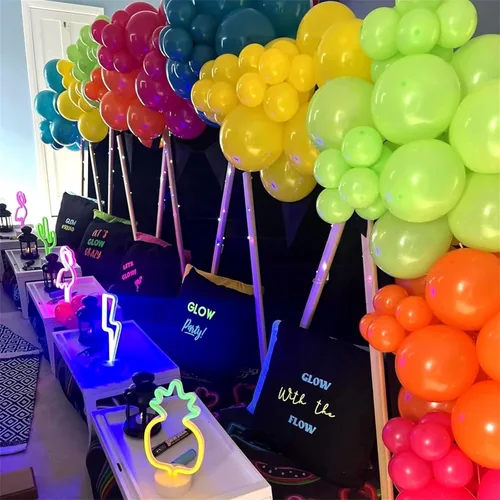 Miniatura 4 de Kit de guirnalda de arco de globos tropicales de verano, 141 globos de látex de color rosado intenso, verde lima, naranja, azul pizarra y amarillo