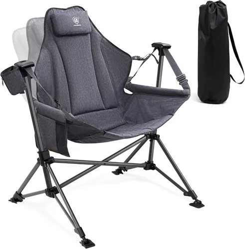 Miniatura 9 de EVER ADVANCED Hamaca acolchada para camping, silla columpio de gran tamaño resistente con portavasos desmontable, silla mecedora plegable portátil