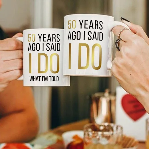 Miniatura 2 de Dnuiyses Novedoso juego de tazas de hace 50 años, regalos de aniversario de boda para parejas, 50 Years Ago I Said I Do Wedding Anniversary Cup