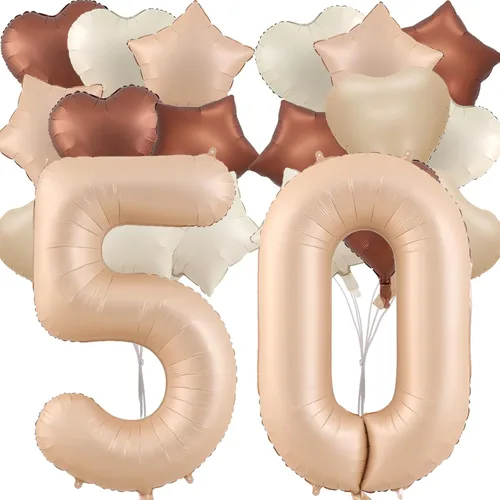 Miniatura 29 de Globos de 40 pulgadas color crema número 10, 17 piezas de globos de helio grandes con globos de corazón neutros crema nude caramelo beige marrón