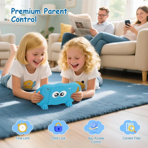 Miniatura 4 de Trayoo Tableta infantil de 7 pulgadas para niños de 3 a 12 años, tableta de 32 GB para niños pequeños con doble cámara, control parental, funda Azul