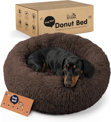 Miniatura 26 de Cama para perros con forma de dona, comodidad prémium para aliviar la ansiedad, diseño esponjoso y calmante con soporte ultra afelpado, acogedora