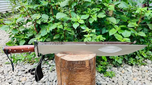 Miniatura 5 de Machete artesanal de 20" - Nepal forjado a mano - Espada de hoja de espiga completa - Acero de alto carbono - Mango de madera rosa con protector