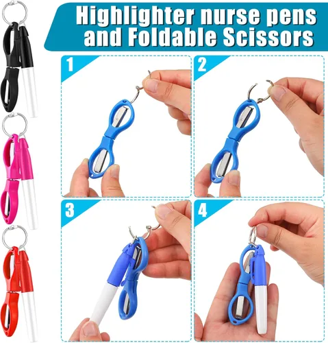 Miniatura 4 de Geyee Juego de 15 tijeras de insignia para enfermeras de la Semana CNA, mini juego de regalo para estudiantes de enfermería, mini bolígrafo