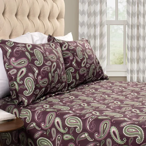 Miniatura 16 de Superior Juego de sábanas de algodón de franela con diseño paisley o sólido, sábanas cálidas y suaves, ropa de cama tradicional bohemia, incluye 1