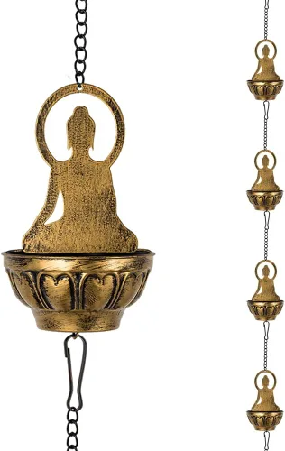 Miniatura 16 de Cadena de lluvia de 10.2 pies para exterior, cadena de lluvia de loto con 16 copas, cadena de captura de lluvia ajustable para exteriores, bajante