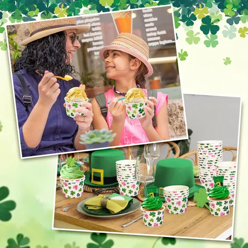 Miniatura 7 de JarThenaAMCS Paquete de 50 cuencos de papel de trébol del día de San Patricio, 9 onzas, aperitivos, helados, sopa, postre, tazones desechables
