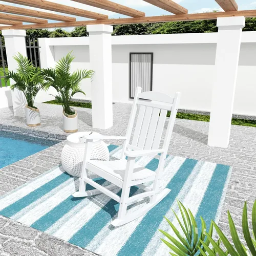 Miniatura 32 de WO Home Furniture Silla Mecedora de Patio al Aire Libre Tradicional HDPE Resistente a los Rayos UV (Negro)