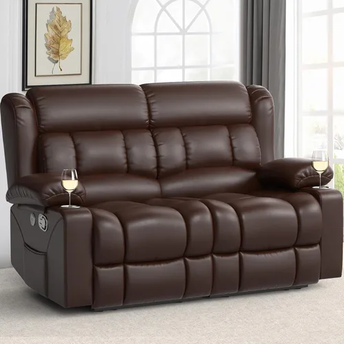 Miniatura 29 de FURNIMAT Sofá reclinable biplaza, sofá reclinable doble de 3 plazas con consola abatible, moderno sofá biplaza de cuero PU para sala de estar/casa