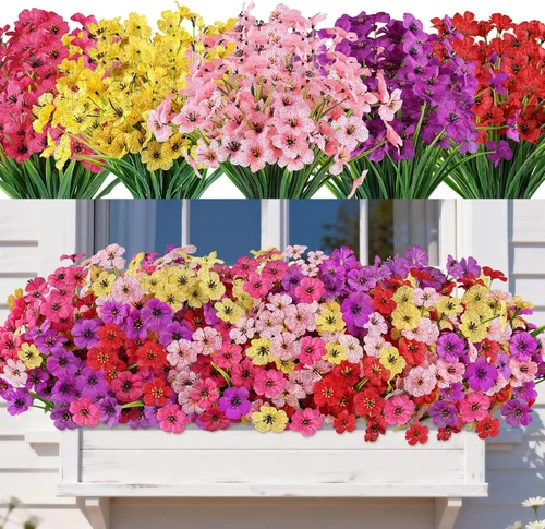Miniatura 50 de AmyHomie 16 paquetes de flores artificiales de eucalipto negro para exteriores, resistentes a los rayos UV, flores sintéticas que no se decoloran