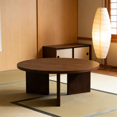 Miniatura 9 de Mesa de café redonda de madera, mesa de café de 35" con mesa gruesa y lisa, mesa central baja circular con patas estables en forma de X, mesa de té
