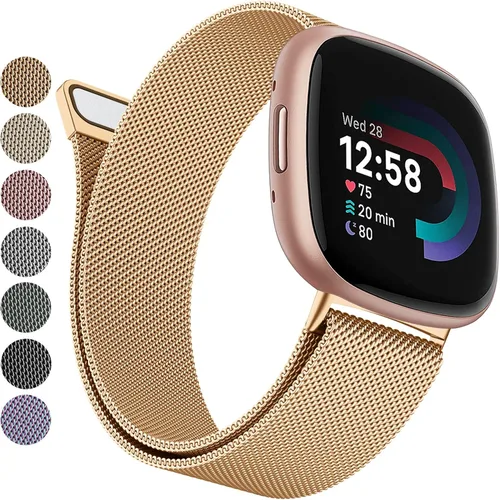 Miniatura 10 de Bandas de metal compatibles con Fitbit Versa 3/Versa 4/Fitbit Sense/Sense 2 para mujeres y hombres, correa de malla de acero inoxidable transpirable