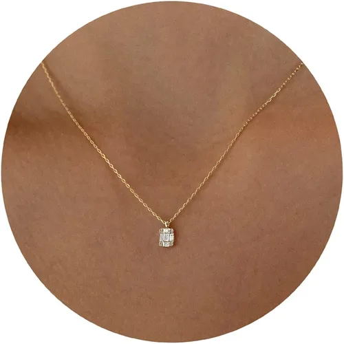 Tewiky Diamond Pendant Necklace for Women Dainty Gold Layered Necklaces 14k Gold Plated Stacked Cuban Paperclip Chain Choker Necklaces Aesthetic