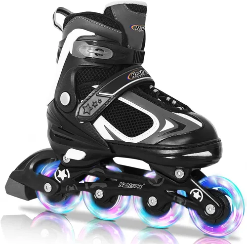 Miniatura 12 de Nattork Blade - Patines para niños con rueda iluminada, para exteriores e interiores, patines negros en línea iluminados para niños pequeños de 5 a