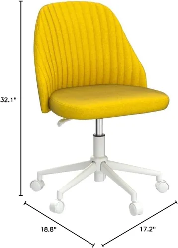 Miniatura 2 de SMUG VA-76-YL - Silla de escritorio amarilla, moderna y ajustable con ruedas, sin brazos para dormitorio, silla de tocador para sala de maquillaje