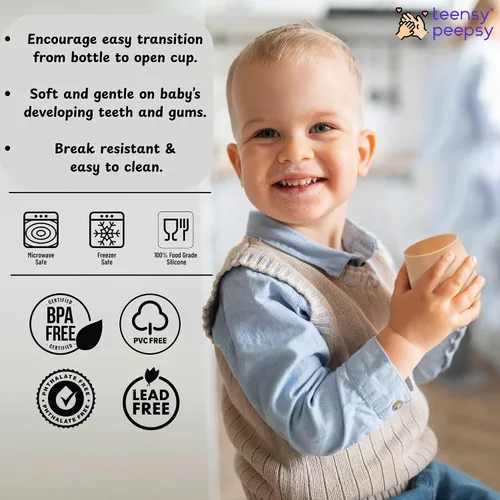 Miniatura 6 de Vasos de entrenamiento de silicona para bebés mayores de 4 meses, paquete de 2 tazas de transición pequeñas para regalo de bebé, taza de agua