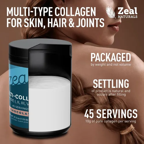 Miniatura 4 de Zeal Naturals Péptidos de proteína de colágeno múltiple en polvo tipo I II III V X - Vitamina C, biotina y ácido hialurónico - cabello, piel y uñas
