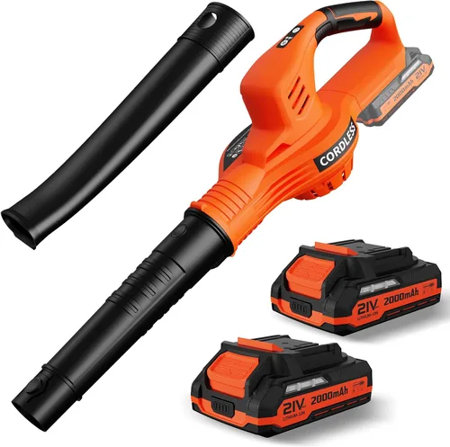 Miniatura 9 de Soplador de hojas inalámbrico, potente soplador eléctrico de hojas de 21 V con 2 baterías y cargador, 2 modos de velocidad, sopladores de hojas
