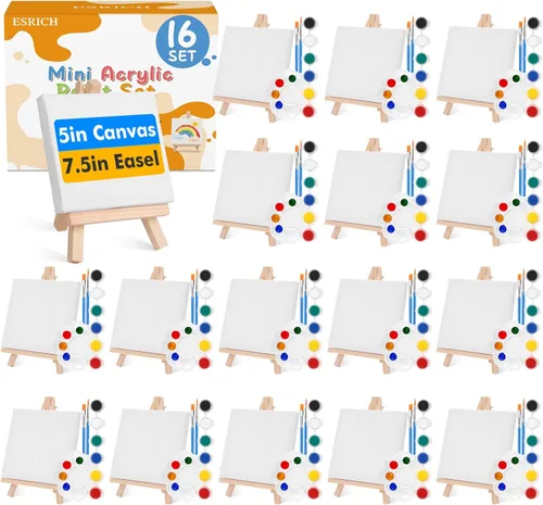 Miniatura 8 de ESRICH - Juego de 20 piezas de mini lienzo para pintar, juego de pintura acrílica en miniatura, regalos para el día de San Valentín, lienzo estirado