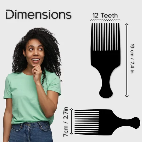 Miniatura 6 de Boorika Peine de púa afro para mujeres y hombres, 7.5 pulgadas, suave y resistente, dientes anchos para desenredar y peinar, paquete de 2