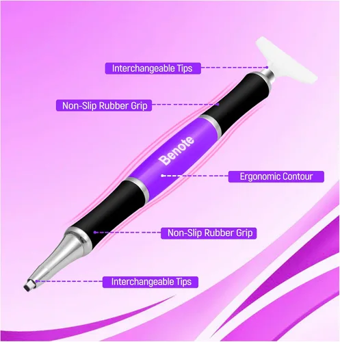 Miniatura 5 de benote Bolígrafo ergonómico de pintura artística de diamante, punta de metal de goma doble con rosca redonda y cuadrada para pintura de diamante 5D