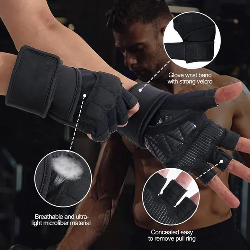Miniatura 2 de Guantes de entrenamiento para hombres y mujeres, guantes acolchados para levantamiento de pesas en el gimnasio con soporte para muñeca, protección