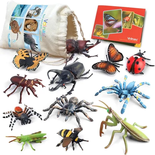 Figuras de juguete de insectos VOLNAU 12 piezas Figuras de animales de insectos para niños, niños pequeños, regalos de Navidad, decoraciones,