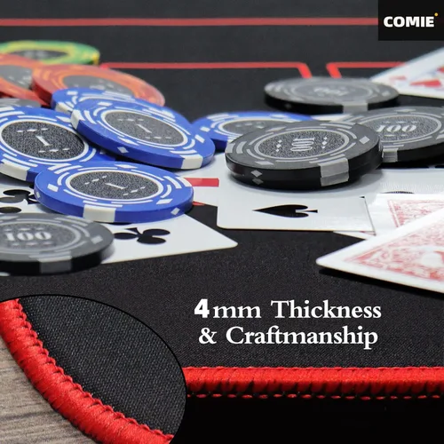 Miniatura 4 de Comie Tapete de póquer Texas Hold'em de 70 x 35 pulgadas, mesa de póquer portátil de 0.157 in de grosor con bordes dobladillos, repelente al agua