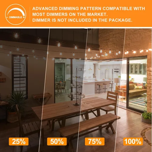 Miniatura 5 de Achin - Cadena de luces para exteriores de 100 pies G40 Globo de patio, luces LED impermeables al aire libre con 50+2 bombillas LED irrompibles