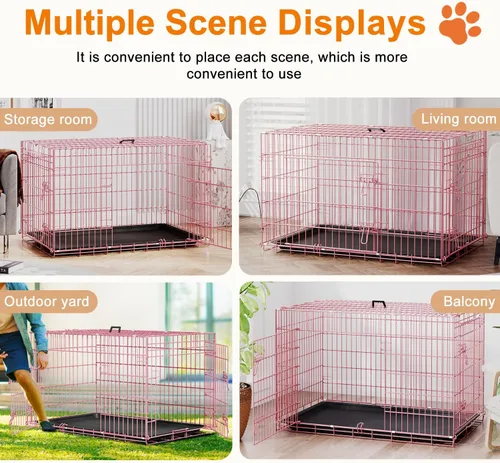 Miniatura 5 de FDW Jaula grande para perros de 42 pulgadas, jaula plegable de metal con bandeja a prueba de fugas, diseño plegable
