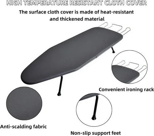 Miniatura 5 de Tabla de planchar compacta y plegable, con soporte para plancha y cubierta resistente al calor, mini tabla de planchar portátil antideslizante