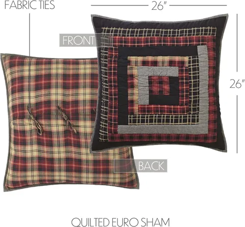 Miniatura 2 de VHC Brands Rustic & Lodge Cumberland - Accesorio de ropa de cama acolchado, funda europea, 26 x 26 pulgadas, color rojo chile