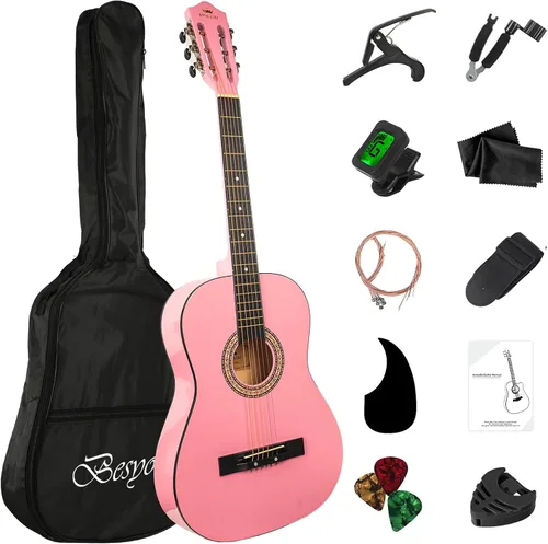 Miniatura 11 de Guitarra acústica de madera de 38 pulgadas con kit de inicio, bolsa de viaje, afinador, púa de guitarra con juego para principiantes para niños