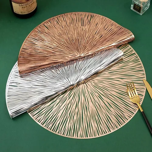 Miniatura 3 de 2/4/6pcs 38cm Round Hollow Waterproof Dining Placemats Gold, Heat Resistant Non-Slip PVC Table Mats for Home, Hotel Dining Restaurant