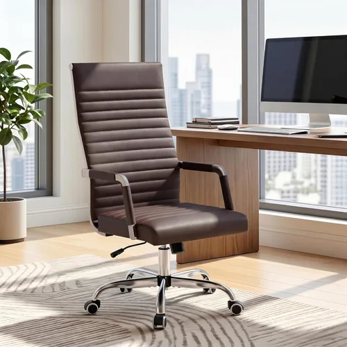 Miniatura 4 de Furmax Silla de oficina acanalada, respaldo alto, silla ejecutiva de conferencias ejecutiva, silla giratoria ajustable con brazos