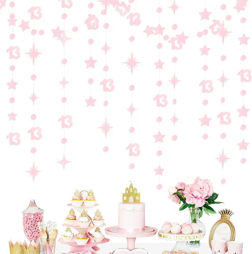 Miniatura 13 de Decoraciones Negras de Cumpleaños Número 13 Círculo Punto Estrella Centelleante Guirnalda Serpentina Colgante Metálica Banderín Banner Telón de Negro