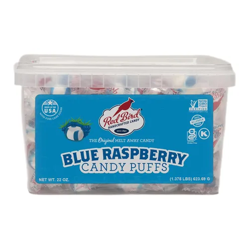 Red Bird Caramelo de frambuesa azul, envuelto individualmente, caramelo único, tubo de 22 onzas