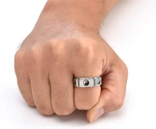 Miniatura 4 de LiFashion Anillos giratorios personalizados de Yin Yang para él y ella, anillo personalizado de Tai Chi Yin Yang para aliviar el estrés