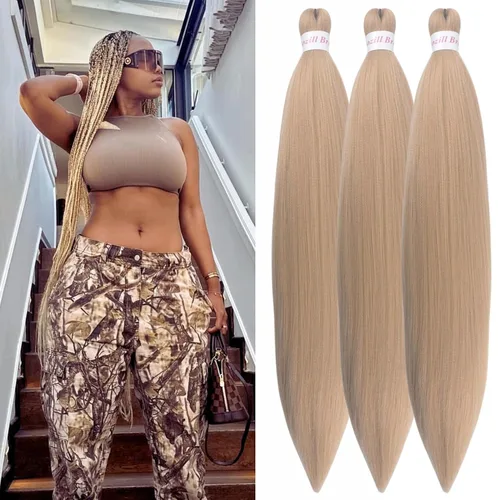 Miniatura 13 de Pelo corto negro trenzado preestirado de 14 pulgadas para trenzas sin nudos, pelo sintético 1B trenzado para trenzas Bob Box
