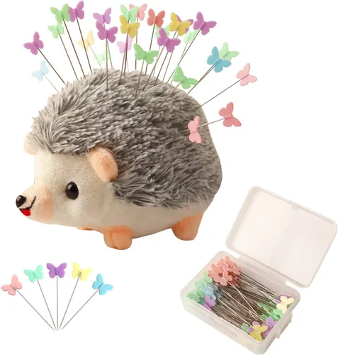 Kit de costura de cojín en forma de erizo con 100 alfileres de colores Gris