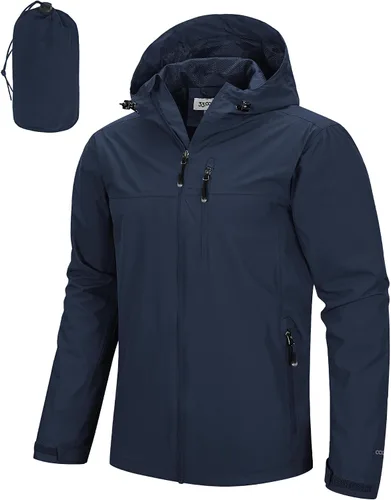 Miniatura 12 de 33,000ft Chaqueta de lluvia plegable para hombre, chaqueta ligera impermeable con capucha, impermeable tipo gabardina para ciclismo