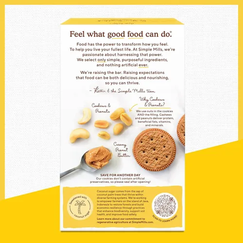 Miniatura 7 de Simple Mills Paquete variado de galletas sándwich (crema cremosa de mantequilla de maní y cacao, anacardos creme), sin gluten, veganas, bocadillos