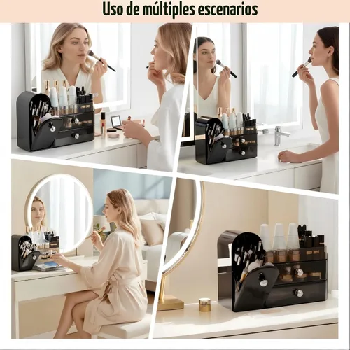 Miniatura 5 de Organizador de maquillaje para tocador con soporte de cepillo cubierto, organizadores de baño con cajón, organizador de cuidado de la piel