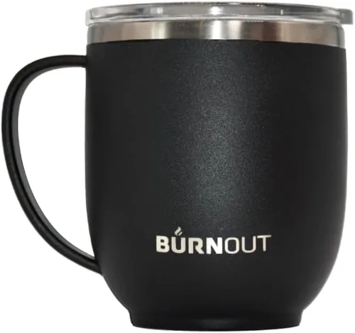 BurnOut Taza reguladora de temperatura para el hogar y la oficina, 12 onzas, color negro, bebida ahora y tecnología Heat-Zorb