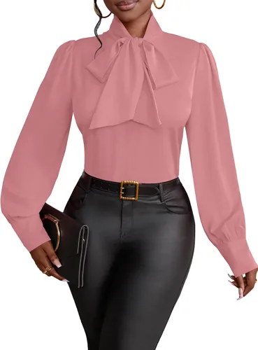 Miniatura 32 de Vrtige Camisa de mujer elegante con cuello de lazo, manga larga, blusa para la oficina