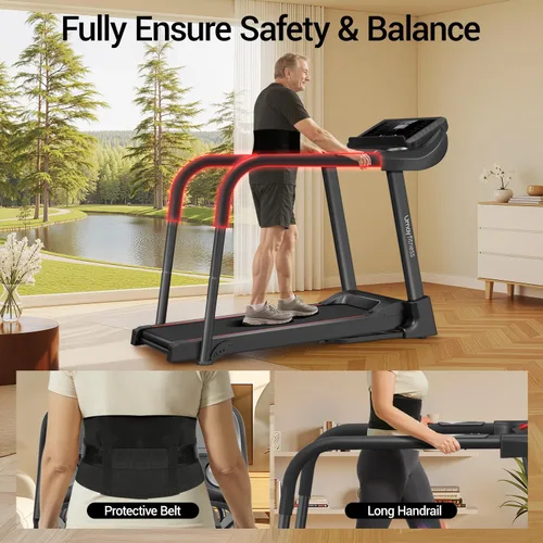 Miniatura 2 de UMAY Caminadora de fitness con inclinación, cintas de correr compactas plegables para el hogar con sensores de pulso, capacidad máxima de 300/400