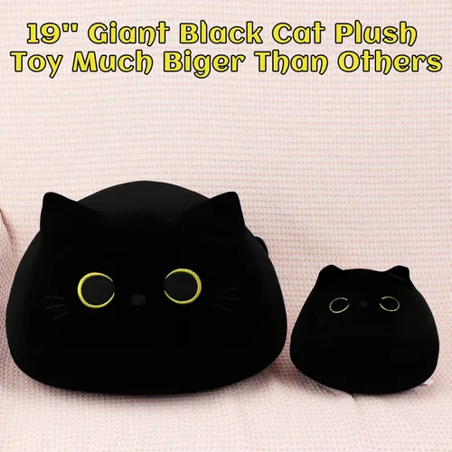 Miniatura 7 de Auspicious beginning Juguete de peluche de gato negro gigante de 19 pulgadas, juguete de peluche Kawaii, almohada de felpa de gato, decoración