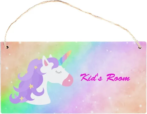 SUQINFA Letrero personalizado de unicornio arcoíris colorido para habitación de niños, letrero personalizado para puerta con nombre de niño, placa